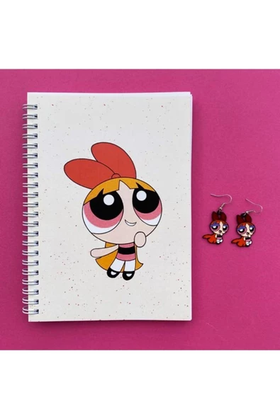 Powerpuff Girls Blossom Defter Küpe Seti Spiralli 96 Yaprak A5 Pytkdfkp043