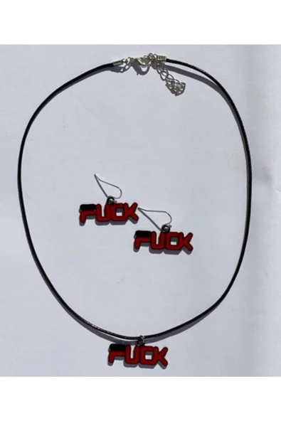 F*ck Yazılı Renkli Unisex Deri Ip Metal Kolye Küpe Seti Pytkkkt0017 - 2