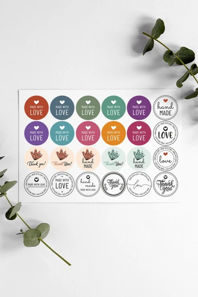 Renkli Kalpli Thank You Teşekkür Stickers Çıkartma PYTKSTK072