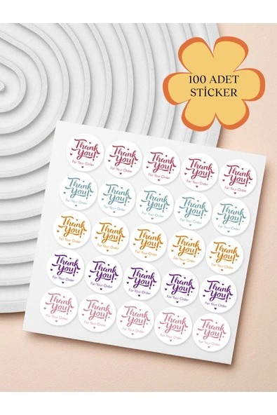 100 Adet Teşekkür Ederiz Stickers Paketleme Kargo Çıkartma PYT0KSTK136 ürün görseli