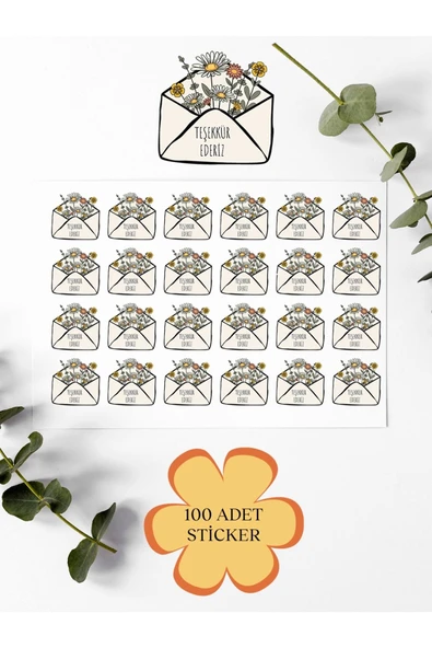 100 Adet Teşekkür Ederiz Stickers Paketleme Kargo Çıkartma PYT0KSTK135 ürün görseli