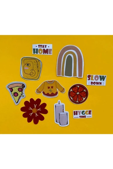 Kıyafet Pizza Mum Tasarımlı Karışık Renkli 10'lu Stickers Çıkartma Pytkstk06 - 1