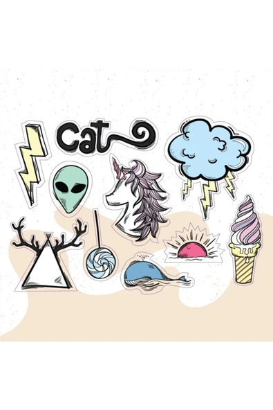 Unicorn Alien Karışık Tasarımlı A5 Stickers Çıkartma Pytkstk030 - 1