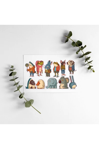 Hayvan Karikatür Tasarımlı A5 11 Adet Stickers Çıkartma Pytkstkr41 - 2