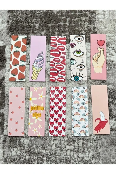 Pembe Tasarım Renkli Karışık 10 Adet Kitap Ayraç Seti Pytkayrac106 - 2