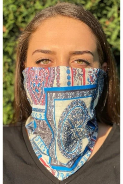 Unisex Mavi Karışık Desen Bandana Buff Maske - Pytkbb008