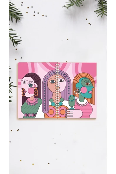 Geometrik Kadın Defter Spiralli A5 96 Yaprak Çizgisiz Defter PYTKDFTR366