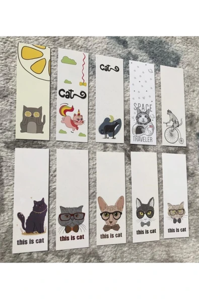 Kedili Hayvanlı Desenli 10'lu Kitap Ayraç Seti Pytkayr18 - 2