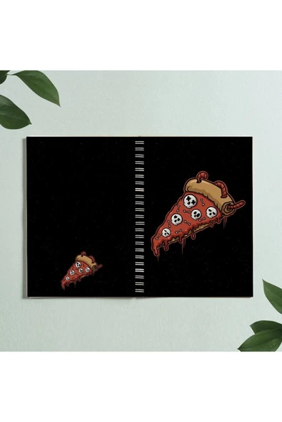 Pizza Kurukafa Iskelet Skull Rıp Tasarım Spiralli A5 96 Yaprak Çizgisiz Defter Pytkdt0319