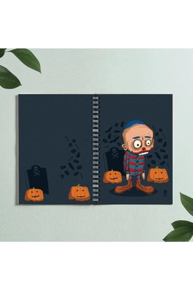 Helloween Rıp Bal Kabağı Tasarım Spiralli A5 96 Yaprak Çizgisiz Defter Pytkdt0311