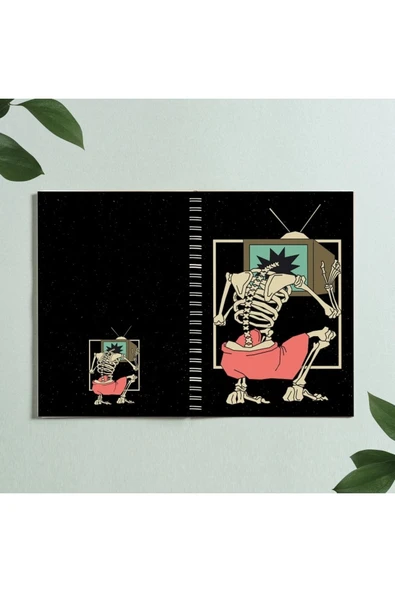 Iskelet Skull Televizyon Tasarım Spiralli A5 96 Yaprak Çizgisiz Defter Pytkdt0313