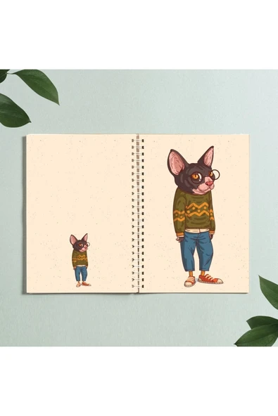 Kedi Karikatür Hayvan Tasarım Spiralli A5 96 Yaprak Çizgisiz Defter Pytkdt0314 ürün görseli