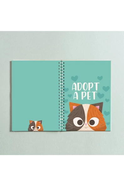 Kedi Adopt A Pet Tasarım Spiralli A5 96 Yaprak Çizgisiz Defter Pytkdt0259