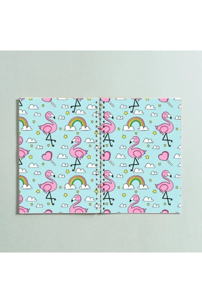 Flamingo Gökkuşağı Bulut Tasarımlı Spiral A5 96 Yaprak Çizgisiz Defter Pytkdt0179