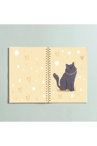 Kedi Tasarımlı Spiralli A5 96 Yaprak Çizgisiz Defter Pytkdt0194