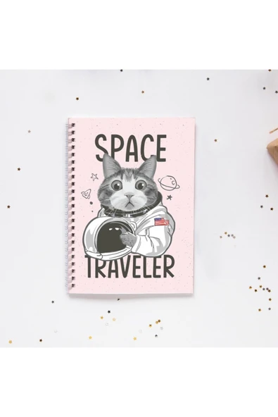 Astronot Kedi Space Traveler Tasarımlı Spiral A5 96 Yaprak Çizgisiz Defter Pytkdt0172 ürün görseli