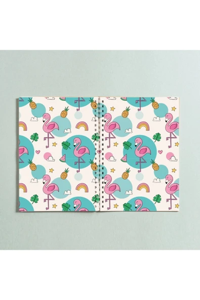 Mavi Flamingo Yaprak Tasarımlı Spiral A5 96 Yaprak Çizgisiz Defter Pytkdt0178 ürün görseli