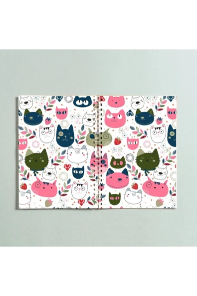 Kedi Tasarımlı Spiral A5 96 Yaprak Çizgisiz Defter Pytkdt0171