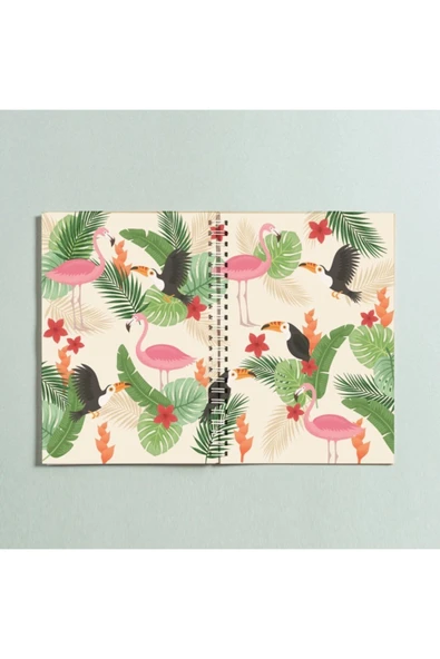 Yeşil Flamingo Yaprak Tasarımlı Spiral A5 96 Yaprak Çizgisiz Defter Pytkdt0177 ürün görseli