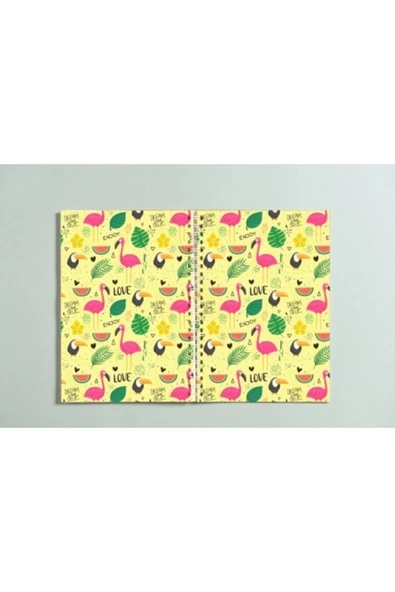Flamingo Karga Love Enjoy Yaprak Karpuz Spiralli A5 96 Yaprak Çizgisiz Tasarım Defter Pytkdt087 - 1
