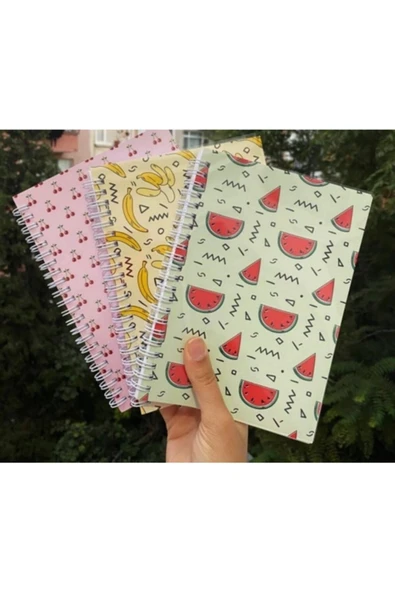 Karpuz Kiraz Muz Baskı Spiralli A5 96 Yaprak Çizgisiz 3lü Tasarım Defter Pytkdt0110 - Resim 2