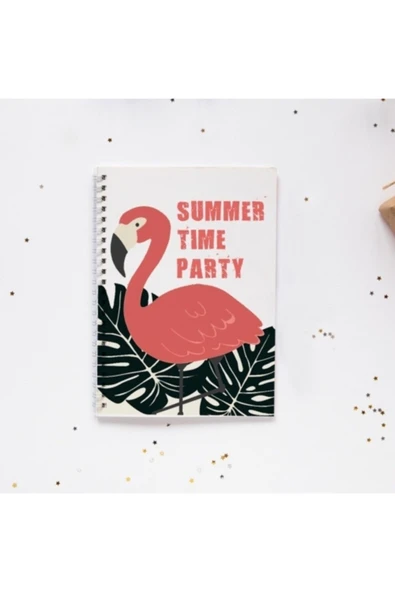 Flamingo Summer Party Time Spiral 96 Yaprak Çizgisiz Defter Pytkd0078