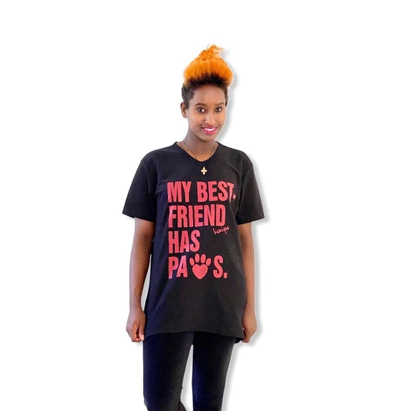 Hayvansever Tişört My Best Friends Have Paws Siyah - 4