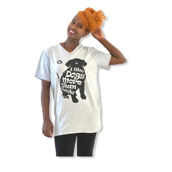 Hayvansever Tişört I Love Dogs More Than People Gri - 2