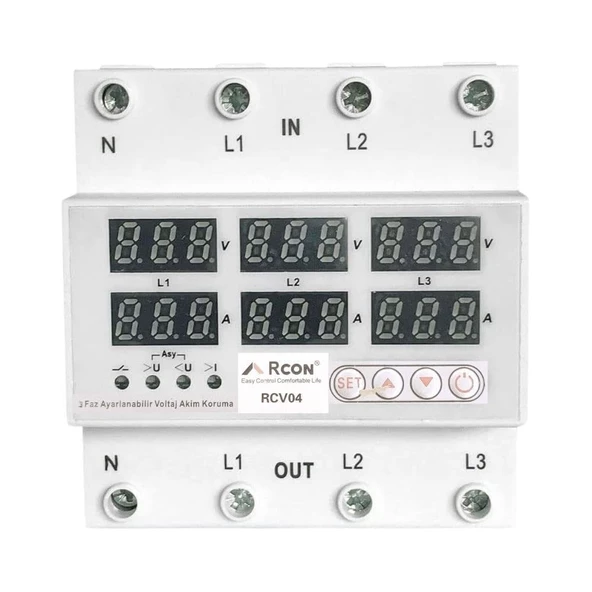 Rcon Rcv 04 Ray Tipi Trifaze Akım Koruyucu Voltaj  Koruyucu 63 A Sigorta - 3