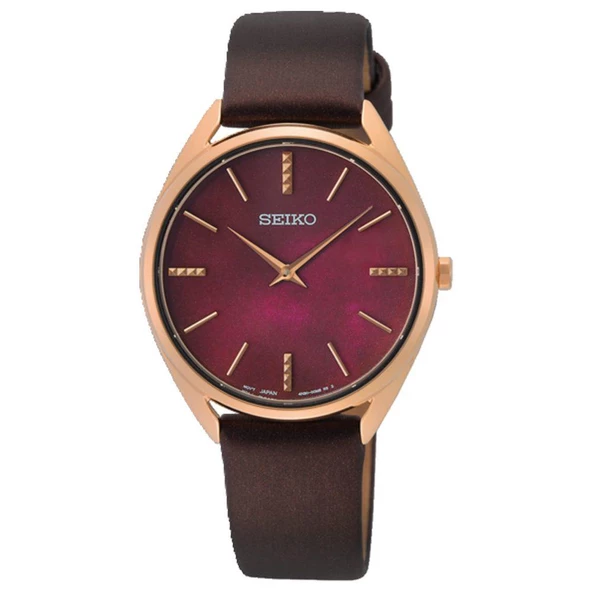 Seiko SWR082P Quartz Deri Kahverengi Bordo Kadran 32 mm Kadın Kol Saati