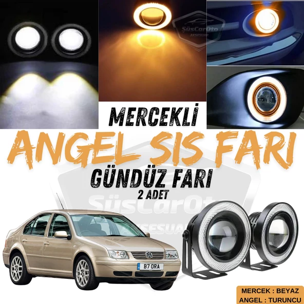 Vw Bora 1998-2006 Uyumlu Üniversal Mercekli Angel Sis Farı Metal Su Geçirmez 76 mm Turuncu Halkalı Gündüz Farı Angel Eyes 2 Adet