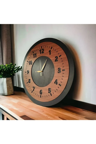 AA Shop Ahşap Ceviz Mobilya Siyah Renk Sade Sayılı Hediyelik Sessiz Duvar Saati 50cm