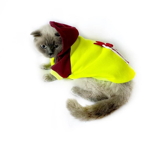 Bunny Bordo Fosfor Kapsonlu Sweatshirt Kedi Süeteri Kedi Kıyafeti - 6