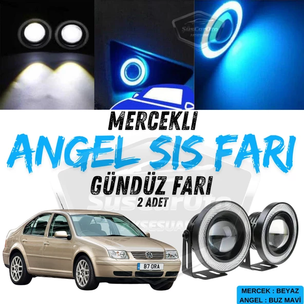 Vw Bora 1998-2006 Uyumlu Üniversal Mercekli Angel Sis Farı Metal Su Geçirmez 76 mm Buz Mavi Halkalı Gündüz Farı Angel Eyes 2 Adet ürün görseli