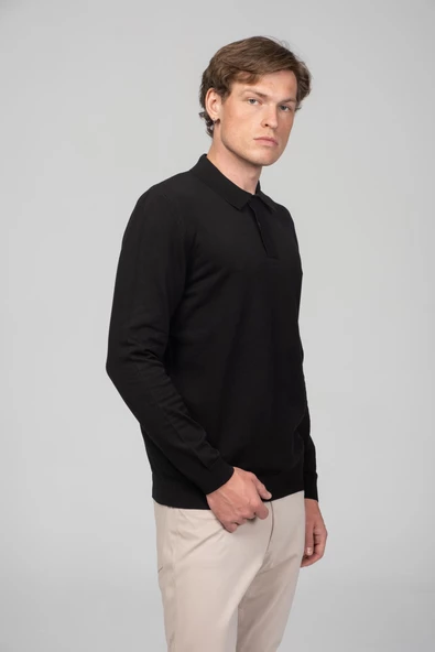 Erkek Uzun Kollu Polo Yaka Önü Düğme Detaylı Pamuk Triko - 4