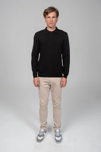 Erkek Uzun Kollu Polo Yaka Önü Düğme Detaylı Pamuk Triko - 2