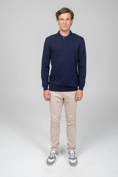 Erkek Uzun Kollu Polo Yaka Önü Düğme Detaylı Pamuk Triko - 10