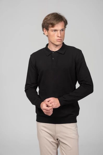Erkek Uzun Kollu Polo Yaka Önü Düğme Detaylı Pamuk Triko - 3