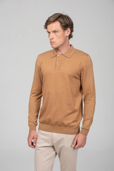 Erkek Uzun Kollu Polo Yaka Önü Düğme Detaylı Pamuk Triko - 11