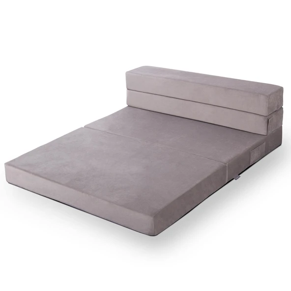 Valeria Çift Kişilik Kadife Katlanır Yatak Olabilen Koltuk Çift Kişilik - 125x200 Cm  Bej Çift - 9