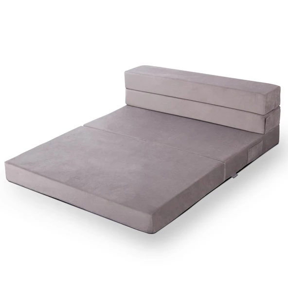 Valeria Çift Kişilik Kadife Katlanır Yatak Olabilen Koltuk Çift Kişilik - 125x200 Cm Açık Gri Çift - 4