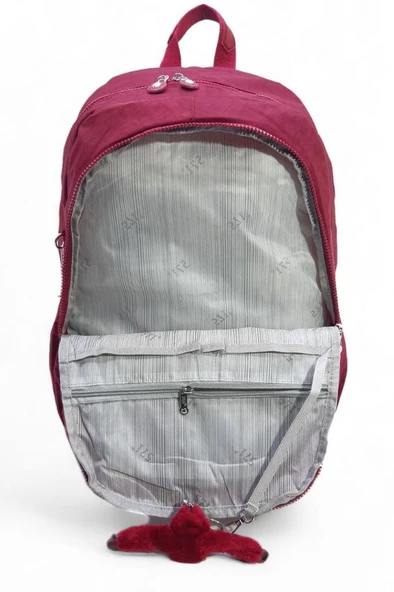 Klinkır Kumaş Lise Ortaokul Üniversite Sırt Çantası Çok Cepli Goril Anahtarlık Hediyeli! 43*30 Cm - Resim 11