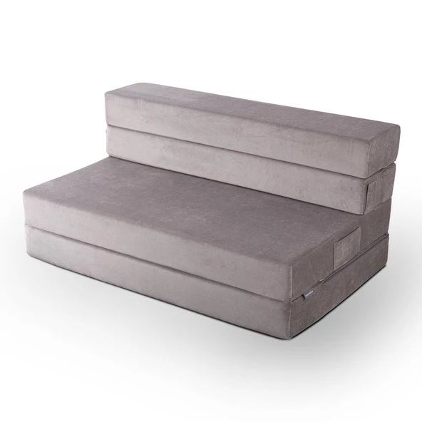 Valeria Çift Kişilik Kadife Katlanır Yatak Olabilen Koltuk Çift Kişilik - 125x200 Cm Açık Gri Çift - 2