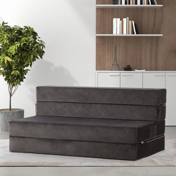 Valeria Çift Kişilik Kadife Katlanır Yatak Olabilen Koltuk Çift Kişilik - 125x200 Cm  Çift Kiremit - 6