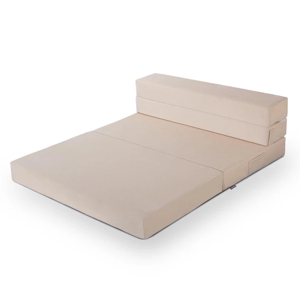 Valeria Çift Kişilik Kadife Katlanır Yatak Olabilen Koltuk Çift Kişilik - 125x200 Cm Bej Çift - 4