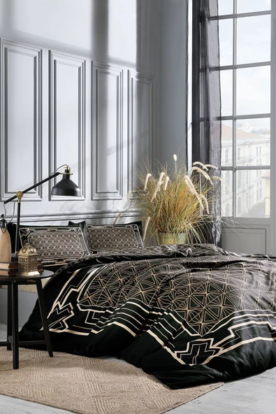 Özdilek Siyah Art Deco Çift Kişilik Soft Life Saten Nevresim Takımı 240 x 260 - 2