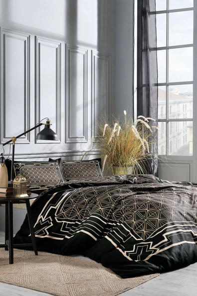 Özdilek Siyah Art Deco Çift Kişilik Soft Life Saten Nevresim Takımı 240 x 260 - 3