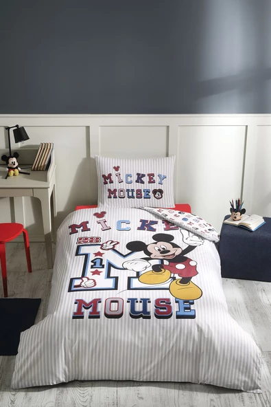 Özdilek Mickey Mouse College Tek Kişilik Disney Lisanslı Lastikli Fitted Çarşaf Çocuk Nevresim Takım 160 x 220