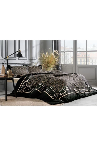 Özdilek Siyah Art Deco Çift Kişilik Soft Life Saten Nevresim Takımı 240 x 260 - 4