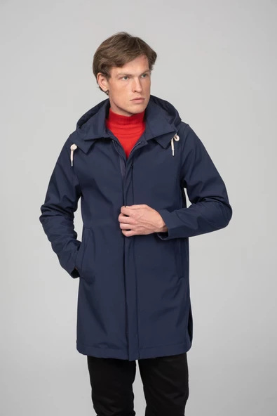 Erkek Kapüşonu Çıkan Klasik Kabana Dönüşen Çift Taraflı Açılır Fermuarlı Soft Jel Kumaş Kaban - 10